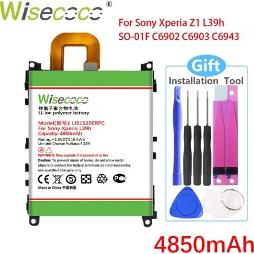 Wisecoco LIS1525ERPC 4850mAh Battery For SONY Xperia Z1 L39h L39 C6902 C6903 C6916 C6943 SO-01F L39T L39U Phone+Tracking Code