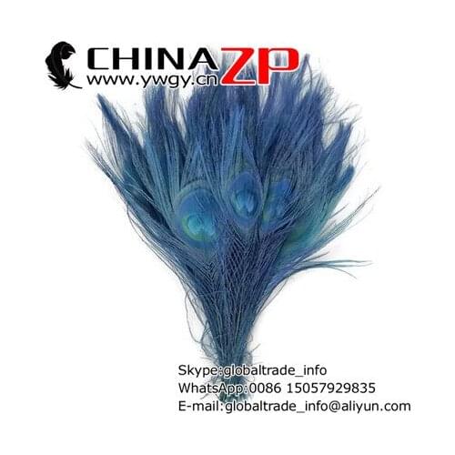 CHINAZP Factory Size 25-30cm 500pcs/lot Cheap Wholesale Full Eye Dyed Navy Peacock Feathers Bulk