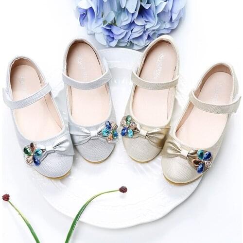 Childrens shoes 2020 spring and autumn new childrens single shoes soft bottom rhinestone little girl princess leather shoes