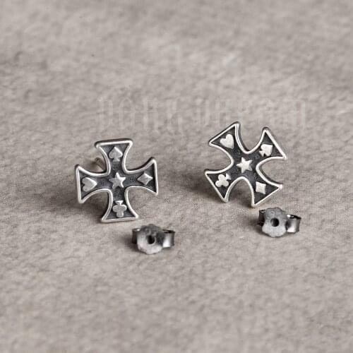 Chrome cross stud earrigs for men gothic 925 sterling silver men earrings 2021 vintage jewelry hyperallergenic korean punk jewe