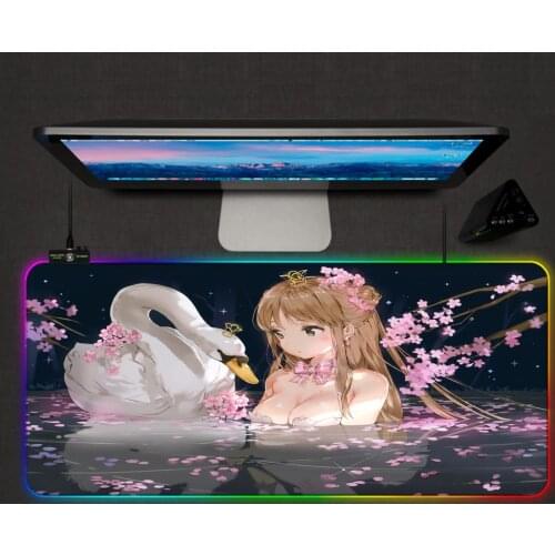 Mairuige Gaming Mouse Pad RGB Swan with Girl Pattern LED Color Backlight Black Seam Edge Laptop Office Animation Mousepad Desks
