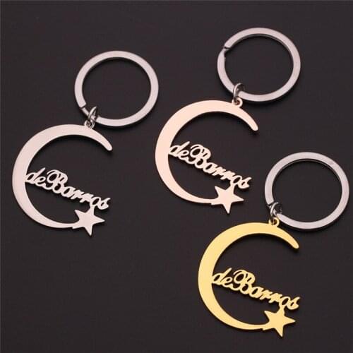 Custom Keyrings Moon Engrave Name Keychains Pendant Stainless Steel Women Men Keychain Jewelry Keyring Jewelry Memorial Gift