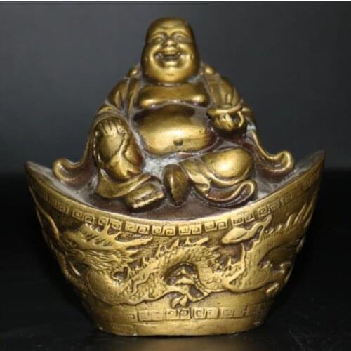 China brass dragon phoenix yuan treasure maitreya Buddha crafts statue