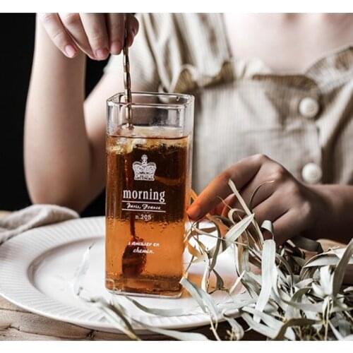 Creative Crystal transparent Square Glass Letter Printing Breakfast Milk Coffee juice water Cup Heat-resistant Home Drinkware