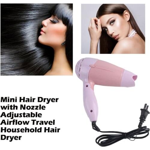 Mini Hair Dryer with Nozzle Adjustable Airflow Fast Drying Low Noise Portable Travel Household Hair Dryer US Plug
