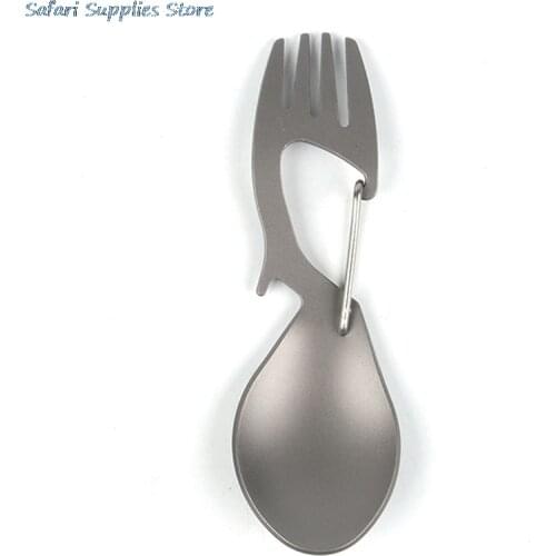 Multi-Tool Titanium Construction Spork Multi-Function Spoon Fork Carabiner Bottle Opener Outdoor Camping Picnic Tableware