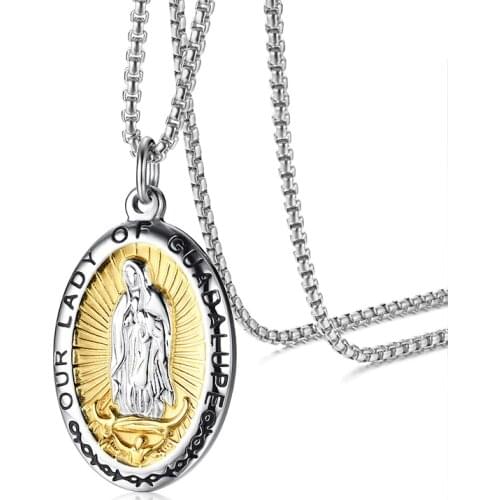 Men and Ladies Fashion Retro Titanium Steel Virgin Mary Pendant Steel Color N00704