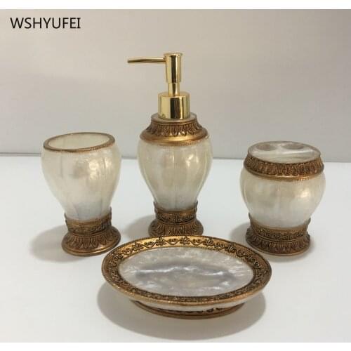 Retro white court gold accessories resin bathroom kit soap bottle soap dish toothbrush holder cup home hotel bathroom storage
