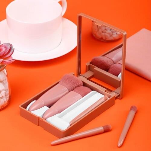 5pc Mini Cosmetic Brush Set Professional Makeup Bag Foundation Eyelash Eyebrow Eyeshadow Make Up Tool Maquillaje Portable Mirror