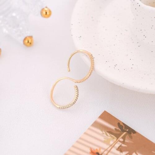 2020 New READY STOCK Womens Fashion Punk Style copper Ring Simple Zircon Double Fingers Ring Open Design Jewelry Accessory