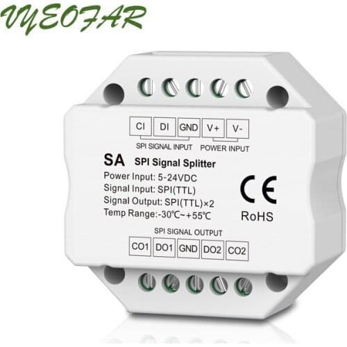 New SPI(TTL) Signal Power Repeater Led SPI Pixel Splitter Amplifier Dual Way DC5V-24V 1 to 2 Group SPI Signal (Data+Clock) SA