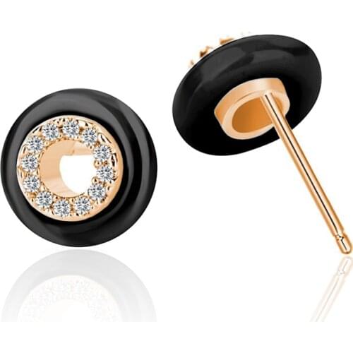 Simple Black White Ceramic Stud Earrings Cubic Zirconia Ear Studs Gold Silver Color Round Small Earrings for Women Jewelry Gifts