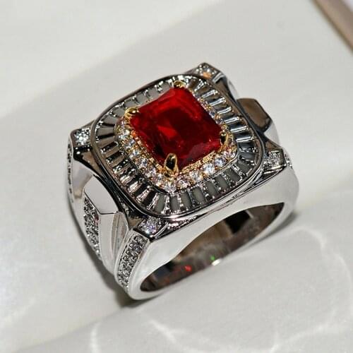 Luxury Promise Gorgeous Male Female Big Finger Ring Fashion Crystal Red Stone Ring Charm Engagement Rings For Couples