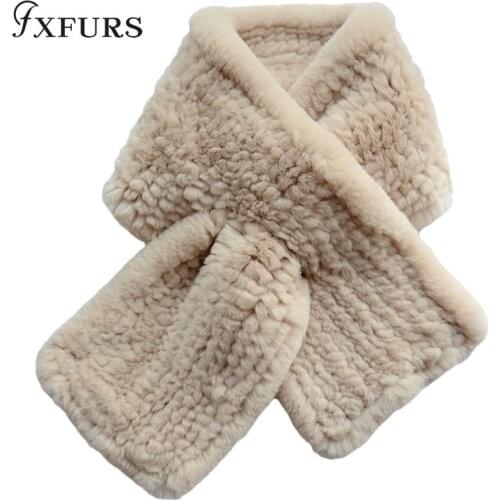 2020 New Real Rex Rabbit Fur Knitted Womens Winter Warm Scarf Scarves Wraps Neck Warmer Fashion Mufflers Fur Neckerchief Girl