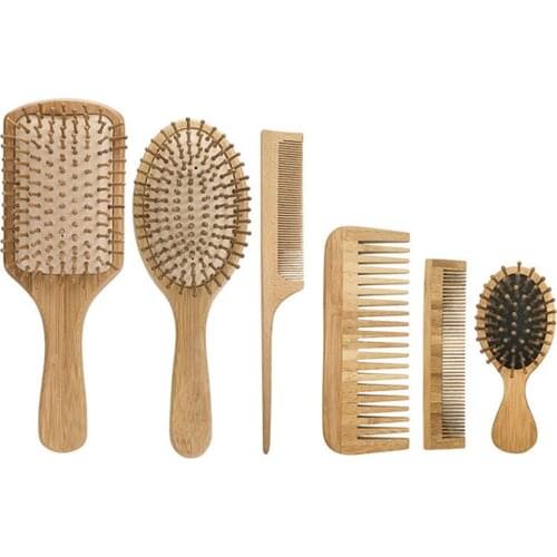 3/4/6 pcs Natural Wooden Paddle Hair Brush with Air Cushion Combs for Scalp Massage Anti-static No Hair Tangle Comb Styling Tool