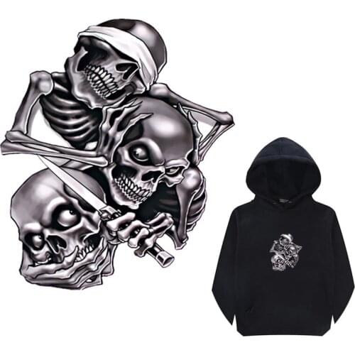 Thermal Transfer On Clothes Punk Skull Patch Iron On Transfers PVC Patches For Clothes Flower Skull Heat Vinyl Iron On Stickers
