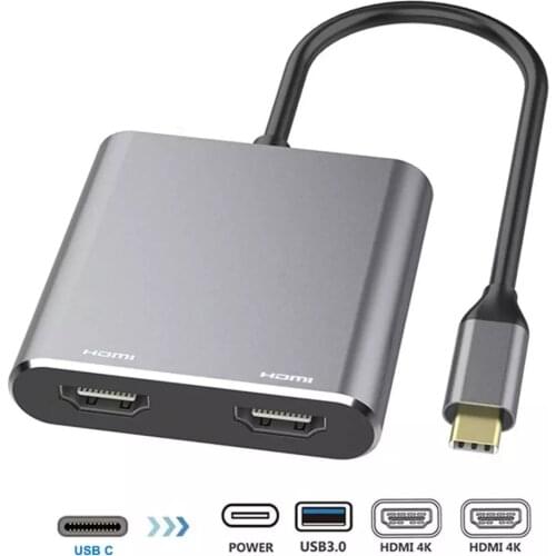 TypeC To HDMI-compatible 4K USB C to Dual HDMI USB 3.0 PD Charge Port USB-C Converter Cable for MacBook Samsung Dex Galaxy S10S9