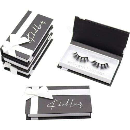 Unique Black Eyelash Packaging Box with White Bow Natural 3D Mink Eyelashes Wholesale With Box Custom Lashbox Packing With Logo