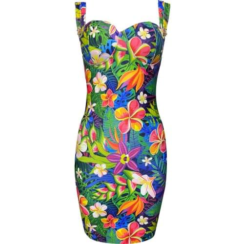 Women Bandage Dress 2021 New Print Bodycon Sexy Spaghetti Strap Elegant Summer Party Evening Autumn Dresses Clohtes