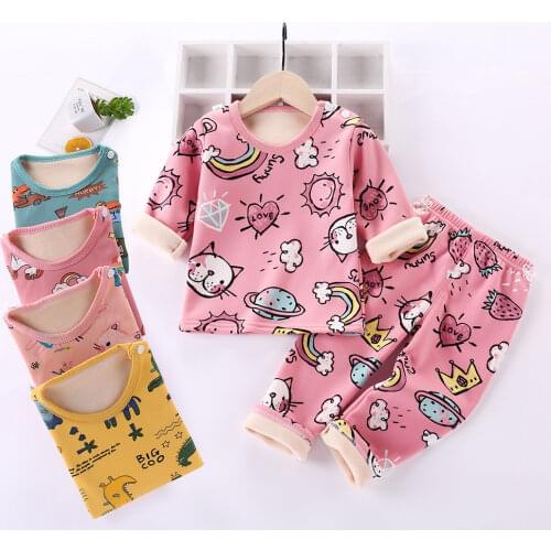 Winter Children Thermal Underwear Thicken Fleece Pajamas Sets For Boys Girls Sleepwear Kids Pyjama Warm Toddler Clothing