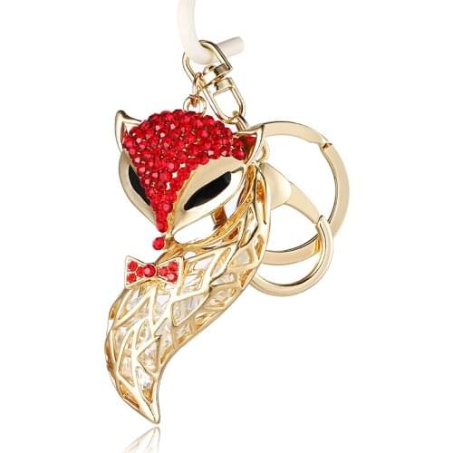 2020 fashion new color rhinestone cute hollow fox zircon metal bag wallet keychain