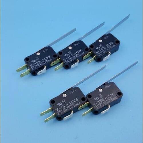 5Pcs Omron V-153-1C25 Momentary Long Hinge Lever 3Pin SPDT COM-NC-NO Mini Basic Limit Switch