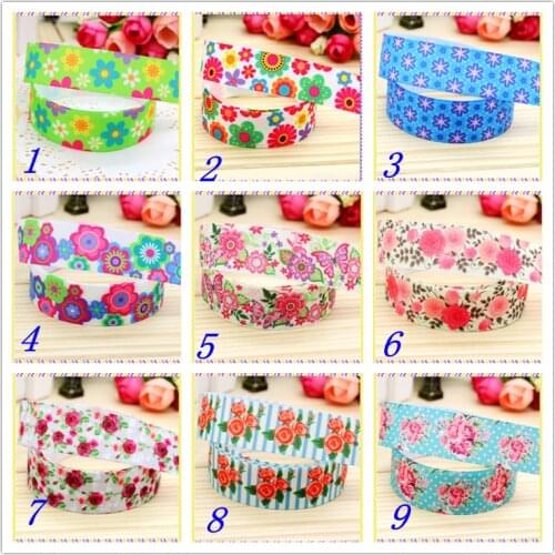 7/8'' Free shipping flowers printed grosgrain ribbon hairbow headwear party decoration diy wholesale OEM 22mm D258