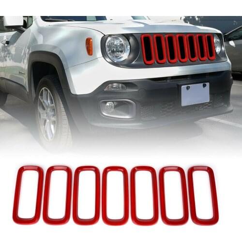 7pcs Front Insert Grille Grill Cover Trim Frame For 2015-17 FOR Jeep Renegade Red