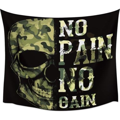 Skull Green Camouflage Teeth Eyes Cranium Black Art Alphabet Tapestry Cover Beach Towel Picnic Yoga Mat Home Decoration