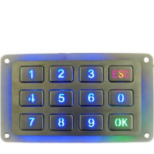 Stainless Steel USB backlighted numeric Keypad, Waterproof Rear Panel Mount metal backlit keyboard with 12Keys and bottom box