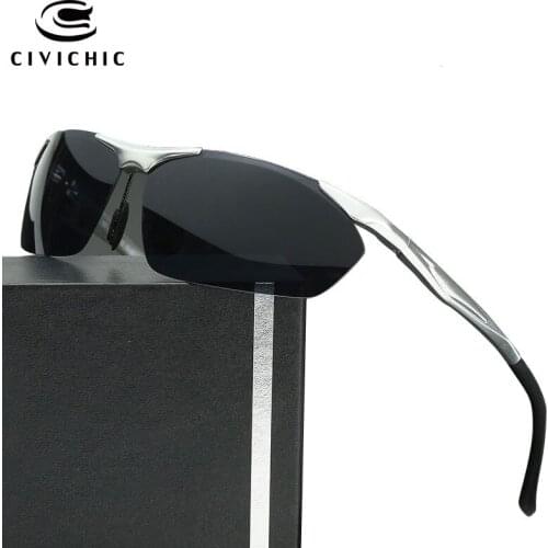 CIVICHIC Al-Mg Semi-Rimless Polarized Sunglasses Outdoor Eyewear Sports Oculos De Sol HD Driving Gafas Night Vision Goggles E174