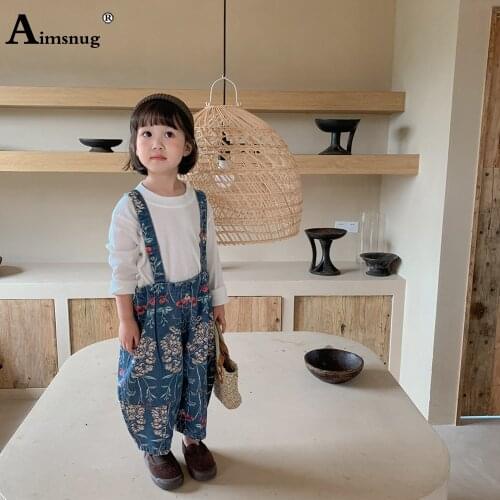 Baby Girls Demin Overalls Suspending Jumpsuits Sweet Flower Print Demin Trouser Children Fashion Blue Jeans Kids Clothing 2021