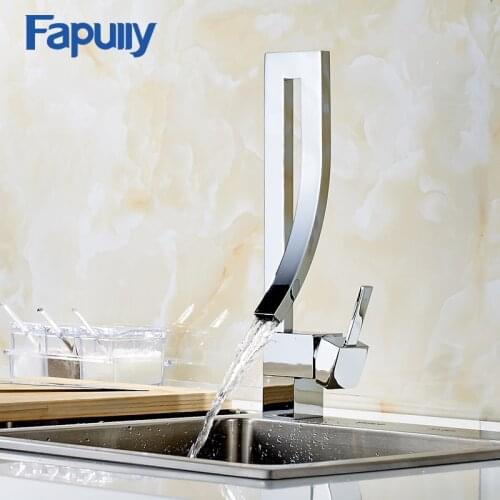Fapully Bathroom Sink Faucet Brass Basin Single Handle Waterfall Basin Mixer Tap Hot And Cold Sink Waterfall Bath Faucet 183-33C