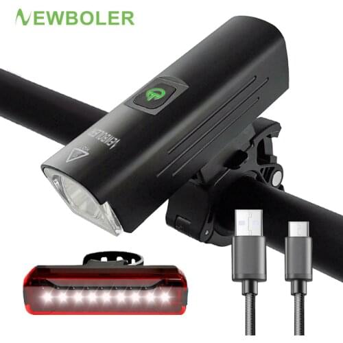 NEWBOLER 1300 Lumen Bike Front Light Headlight USB Type-C Rechargeable Bicycle Flashlight 4500mAh Aluminum Bike Light Waterproof