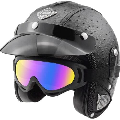 HOT Sale Open Face Motorbike PU Leather 3/4 Helmet Mens Womens Personalized Vintage Retro Antique Motorcycle Helmets