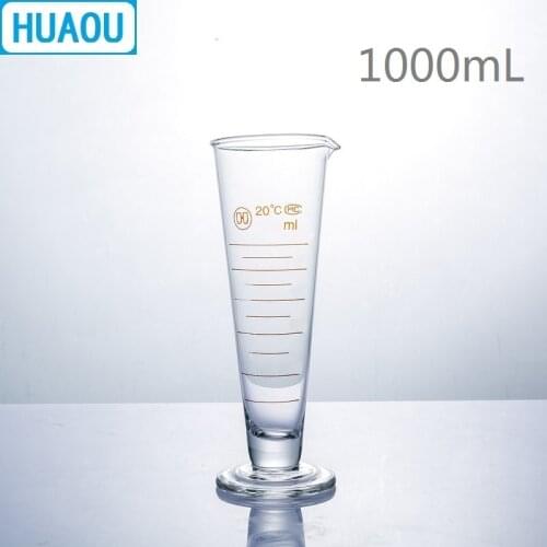 HUAOU 1000mL Graduate Short Lines with Spout 1L Measuring Cup Cylinder Laboratory Chemistry Equipment