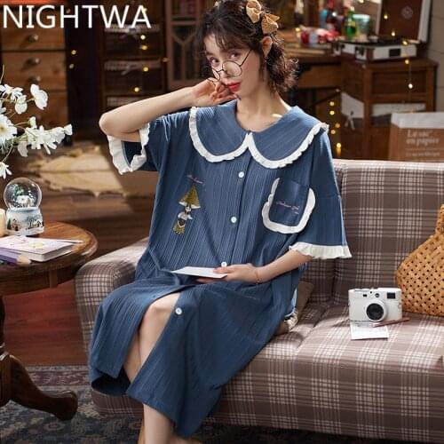 Hwanan plus tamanho 4xl mulher sleepshirts dos desenhos animados turn-down colarinho impressão emendado doce babados manga