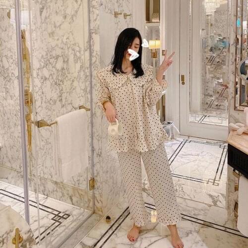 2PCS Vintage Women Ladies Girls Pajama Suit Princessdot Pyjamas Sets Dots Sleepwear Suit Home Loungewear Homewear Female Loose
