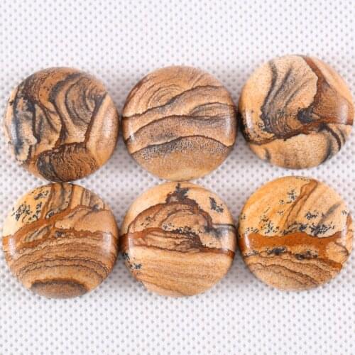 2Pcs/Lot 25MM Round CAB Cabochon Natural Stone Picture Jaspers No Drilled Hole Bead For Jewelry Making Bracelet Earring K1065