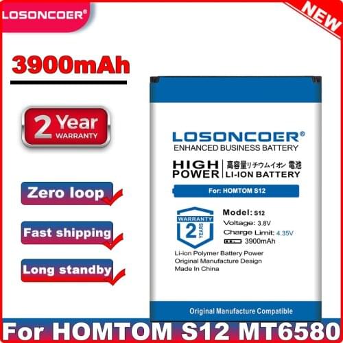 LOSONCOER 3900mah For HOMTOM S12 MT6580 5.0" Battery mobile phone Batteries with tracking number S 12 S12 Battery