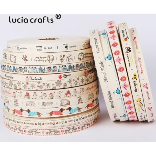 Lucia Crafts 5y/12yard Printed Cartoon Cotton Ribbons For Gift Wrapping Wedding Party Christmas Sewing Decor Q0407