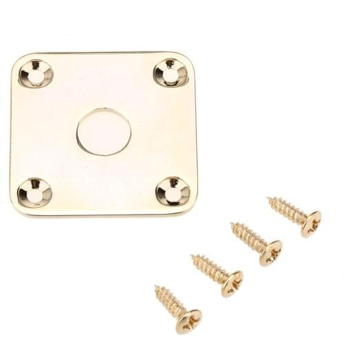 Musiclily Pro Metal Flat Bottom Square Jack Plate for Epiphone Gibson Les Paul Style Guitar, Gold
