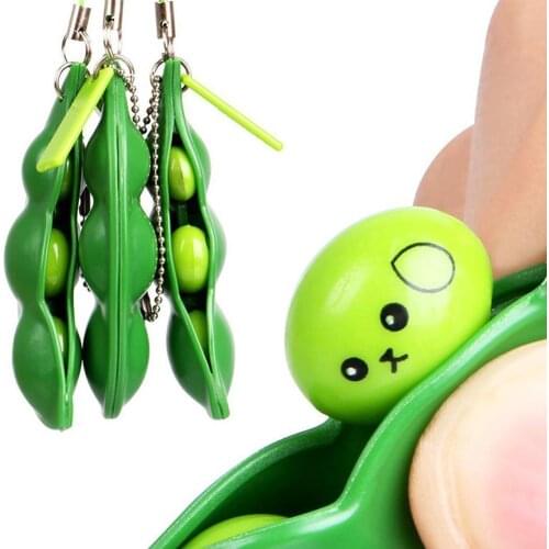 Mini Kids Funinfinite Squeeze Edamame Bean Pea Expression Chain Key Pendant Ornament Stress Relieve Decompression Toys Antistres