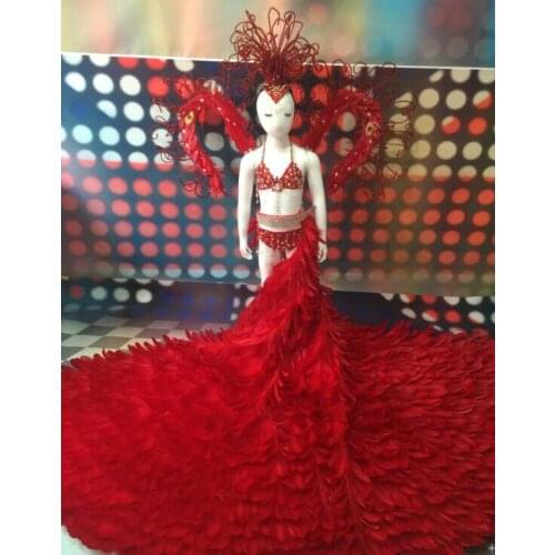 Mens feather childrens clothing catwalk T stage costumes childrens stage costumes girl girl model