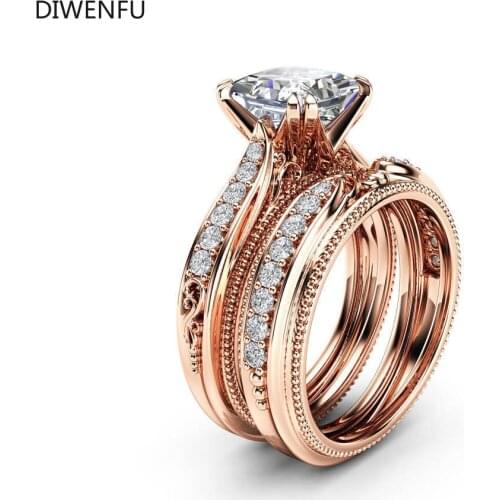 Soild 14K Rose Rings Sets for Women Diamond Wedding Anillos Bizuteria Bague Jewelry 2021 Fashion Gold Cocktail Ring for Luxury