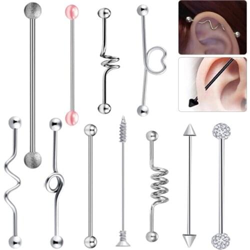 2021 Trendy Ear Barbell Set Stainless Steel Bar Earrings Body Piercing Geometric Industrial Ear Barbell Punk Ear Jewelry 11 pcs