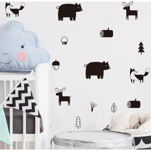 Cartoon Animal Elk Fox Bear Wall Stickers Removable Nursery Boys Room Creative Wallpaper Home Christmas Room Holiday Decoration