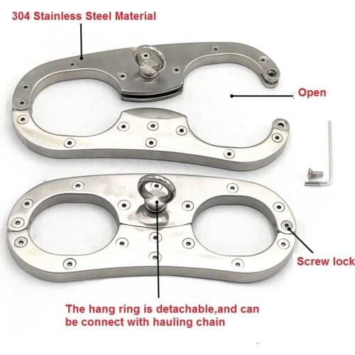 Latest Stainless Steel Bondage Cangue Fix Handcuffs Detachable Hang Ring Metal Wrist Cuffs Restraint Pillory Adult Sex Toy