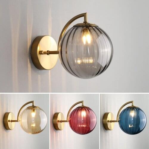 Nordic gray /amber /dark blue/ deep red /glass wall lamp modern staircase corridor balcony bedroom living room bedside lights