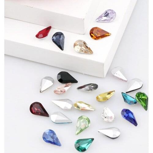 New 20Pcs 6x10mm Mix Color Waterdrop Pointed Crystal Fancy Glass Stone For DIY Nail Art/Wedding Dress/Jewelry Decoration